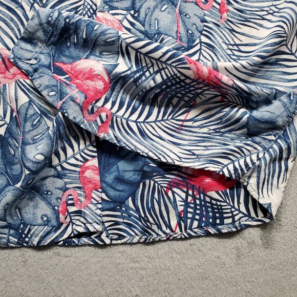 Ron Jon Surf Shop Hawaiian Tropical Shirt w Pink Flamingos Blue Flowers Men Sz L - Picture 7 of 9